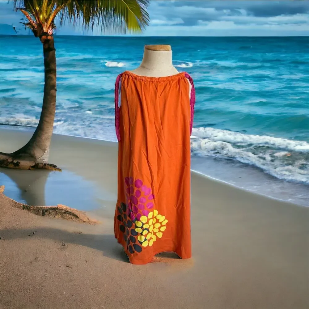 Hanna Andersson‎ Girls Dress Sz 8 130 Orange Flowers Sleeveless Knit